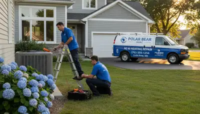 Professional AC repair technician servicing air conditioner in Minneapolis MN home