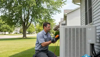 Professional AC repair technician servicing air conditioner in Minneapolis MN home