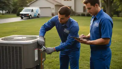 HVAC technician performing AC repair service in Minneapolis MN home