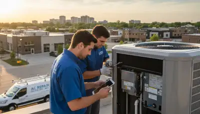 HVAC technician providing AC repair service in Minneapolis MN for residential air conditioning systems