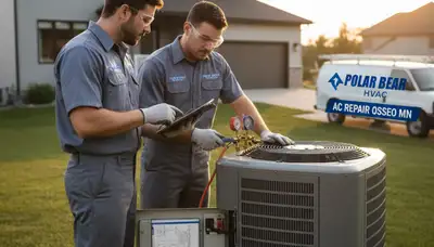 Professional AC repair technician servicing air conditioner in Minneapolis MN home