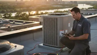 HVAC technician performing AC repair service in Minneapolis MN home
