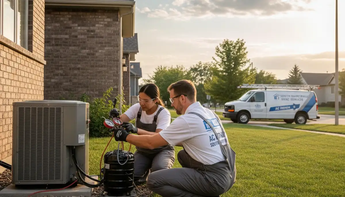 HVAC technician performing AC repair service in Minneapolis MN home