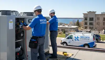 Professional AC repair technician servicing air conditioner in Minneapolis MN home
