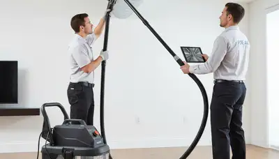 Technician cleaning air ducts for HVAC system in Minneapolis MN home by Five Star Cooling