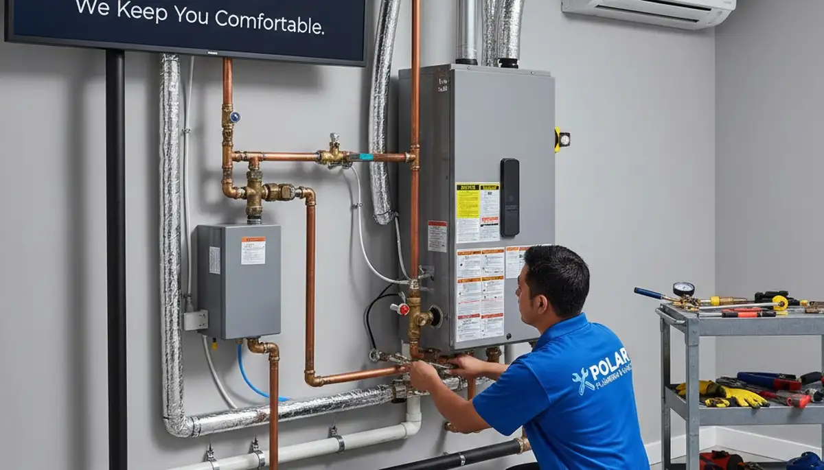 Licensed plumber fixing water heater in Minneapolis MN home | Five Star Cooling plumbing services