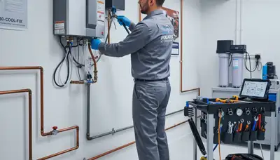 Technician performing water heater repair service in Minneapolis MN for Five Star Cooling